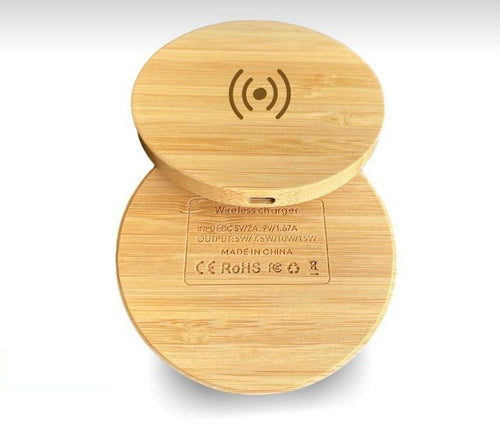 Bamboo wireless charger on a white background